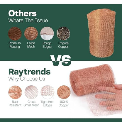 3rd Gen Copper Mesh Rodent Control Kit - Raytrends 100% Premium & Pure Copper Wool for Slug, Pest, Snail, Mice & Rat Control - Offers 2 Copper Mesh Rolls with Scissors and Packing Tool - size: Pack of 2 (5in x 35ft)