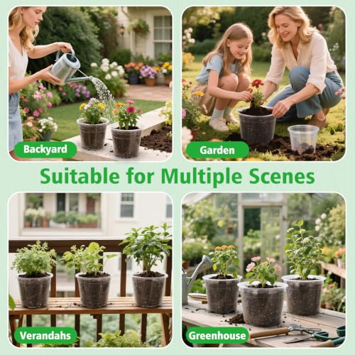 8 Inch Large Clear Nursery Pots with Drainage, 10 Pack Plastic Pots for Plants, Ideal Seedling Pots and Plant Pots for Vegetables, Orchids, Aloe, Indoor Outdoor Use (8 inch-10 Pack) - size: 8 inch