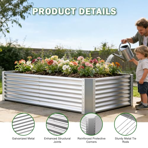 8x4x2ft Raised Garden Bed, Deep Root Planter Box, Silver,1 Pack - size: 8x4x2FT