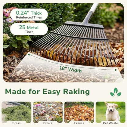 GreatBuddy Leaf Rake and Leaf Bags Combo, Adjustable Metal Garden Rake 29''-72'' 11Tines, 2 Pack 72 Gallon Reusable Yard Waste Bags, Heavy Duty Lawn Rake with Dustpan Leaf Collector for Yard Cleanup - size: 11 tines & 72 gal 2 packs