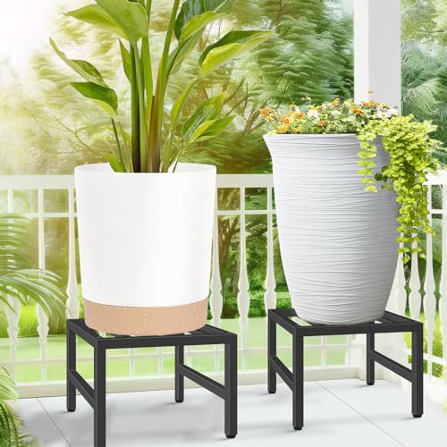 Plant Stand Indoor Outdoor, Heavy Duty Wrought Iron Pedestal Stands 2 Pack