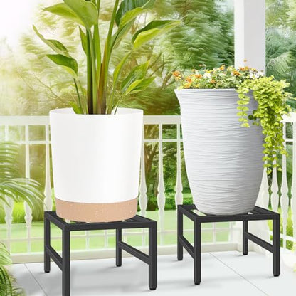 Plant Stand Indoor Outdoor, Heavy Duty Wrought Iron Pedestal Stands 2 Pack
