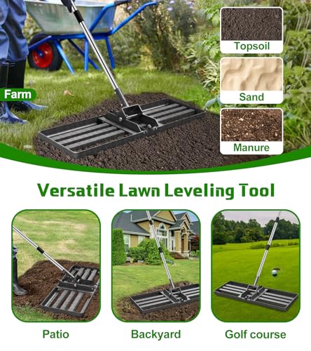 Lawn Leveling Rake 30x10, 6.2FT Heavy Duty Yard Leveler for Dirt & Soil