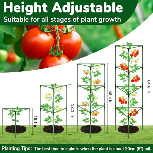 ZeeDix 65 Inch 4 Pack Heavy Duty Tall Tomato Cages for Garden - size: 65"-4 Pack