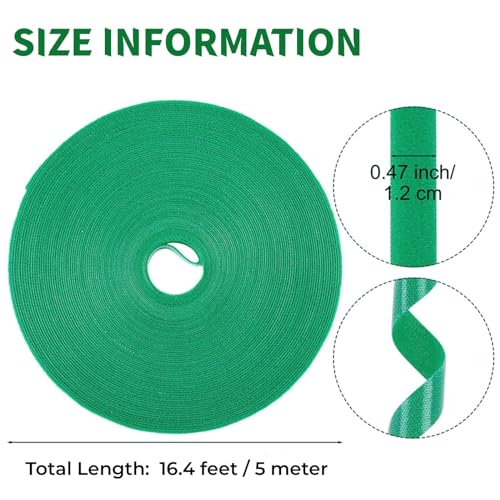 16.4 Feet Green Garden Tape Plant Ties 1/2'' Wide Garden Ties Plant Tape for Climbing Plants Reusable Gardening Plant Tape Support Strap for Flowers, Vines, Tomatoes Support Tape(16.4ft) - size: 16.4ft