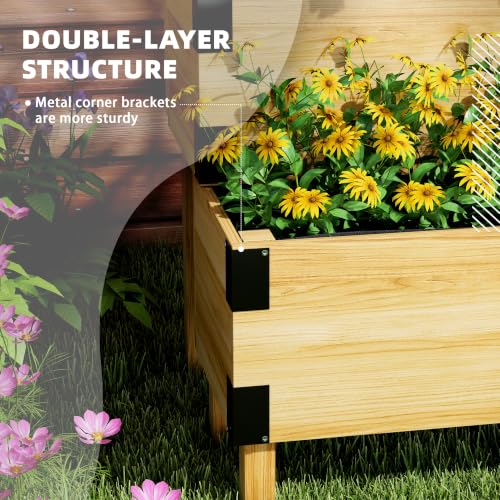 Outsunny 2-Tier Raised Garden Bed with Trellis 42.5"x25.5"x55", Natural - color: Natural, size: 42.5" L x 25.5" W x 55" H