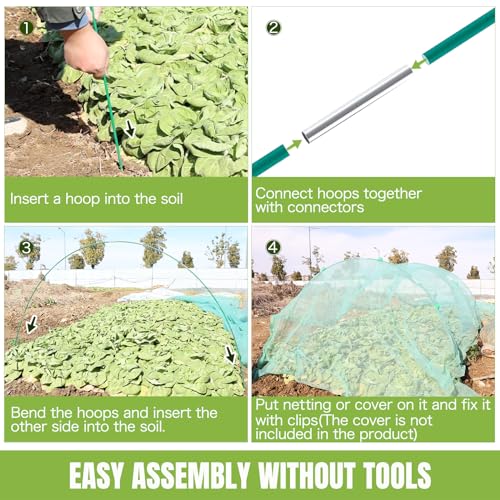 50 Pack Garden Hoops for Raised Beds, 10 Sets Fiberglass with PVC - color: Green-50P