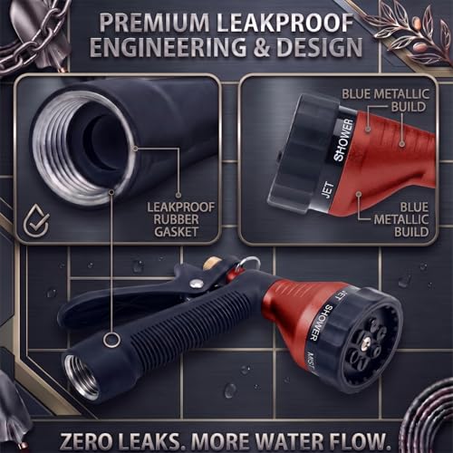 GREEN MOUNT Water Hose Nozzle 2-Pack, Zinc Alloy Garden Spray Nozzle with Adjustable Spray Patterns, Leakproof Rustproof Trigger Lock for Outdoor Cleaning & Car Wash, Red & Red - color: Red & Red