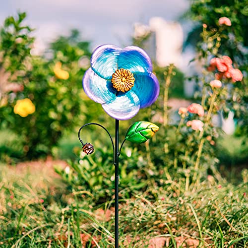 Viveta Wind Spinner with Metal Stake, Garden Pinwheels - color: B-blue-1 Pack