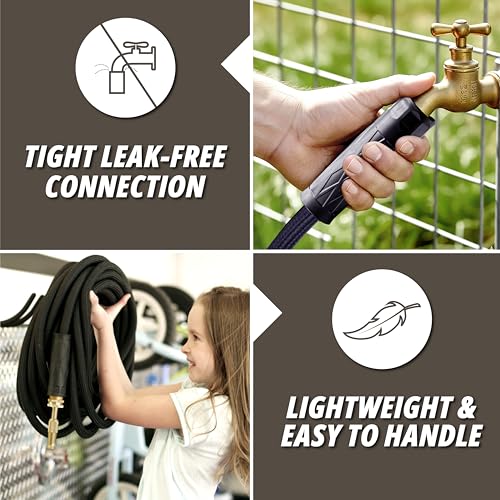 Hydrosteel PRO 100 Ft Heavy Duty Metal Garden Hose with Nozzle, Water Hose Made from 304 Stainless Steel, Flexible, Lightweight, Brass Crush Resistant Fittings, Kink Free, 5/8” Diameter, 600 PSI - size: 100 Feet