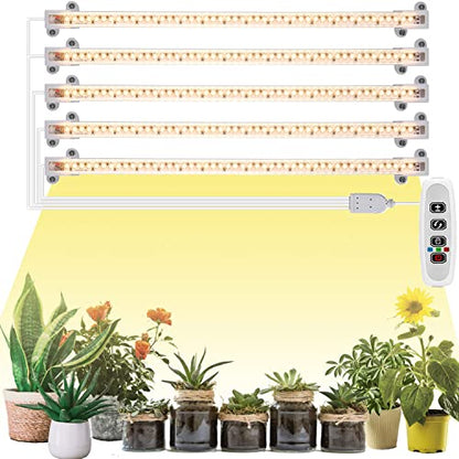 Grow Light Strip - Full Spectrum LED Grow Lights for Indoor Plants, Auto On/Off Timer, 5 Pack (240 LEDs, 10 Dimmable Levels) - color: 5 Strips