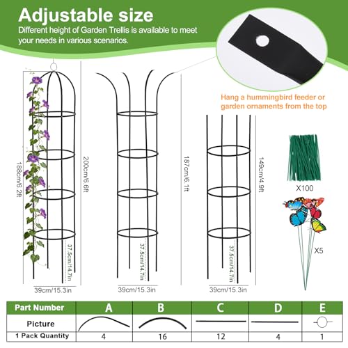 100% Metal Obelisk Garden Trellis 6.6 Ft Tall Plant Support for Climbing - size: 1PC