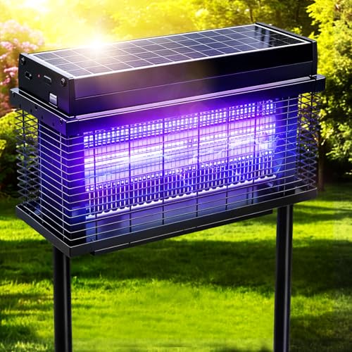 Solar Bug Zapper Outdoor, Purple UV Mosquito Zapper with Smart Rain Off Rechargeable Mosquito Killer Lamp, Wireless Solar Powered Fly Trap for Yard Patio RV (Jet Black)