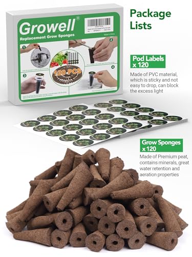 Growell 120 Pcs Grow Sponges with 120 Pcs Pod Labels, Hydroponic Pods Kit - size: 240 Pack