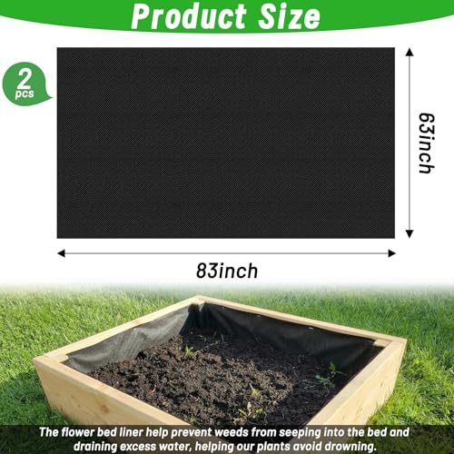 2PCS 63 * 83IN Raised Garden Bed Liner, Non Woven Fabric for Large Veg Trough, Cuttable Plant Liner Keeps Soil Contained & Water Drainage for Outdoor Planter Veg Trough - size: 63 * 83IN