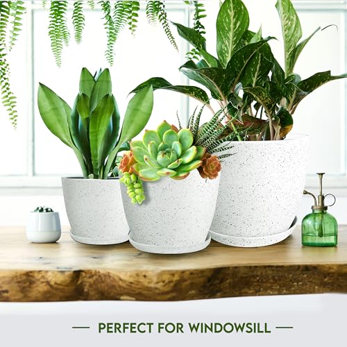 Plant Pots Indoor with Drainage 5 Pack Multi-Size Planters Set Spotty Grey - color: Speckled Grey, size: Pack of 5