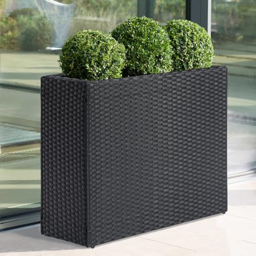 LEWIS&WAYNE Tall Planters for Outdoor Wicker Large Rectangular Block Box - color: Black