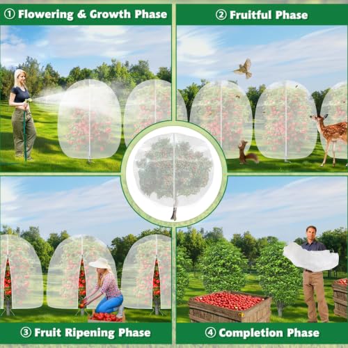 OZMI 4 Pack Fruit Tree Blueberry Bush Netting Cover, 4.6Ft x 5.9Ft Reusable Bird Netting for Garden Protection with Zipper & Drawstring, Shrubs Tomato Strawberry Plant Bushes Protector - size: 4.6 x 5.9 FT