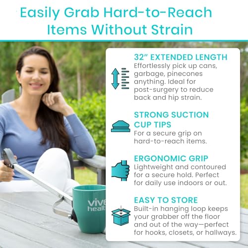 Vive Suction Cup Grabber Reacher 32" - Elderly Grab It Reaching Pickup Tool
