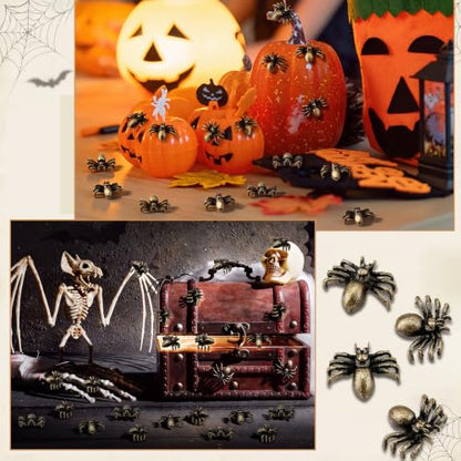 Weysat 50 Pcs Mini Bronze Spider Statue, Mini Metal Spider Figurine - style: Spider