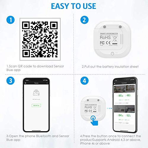 Bluetooth Thermometer Hygrometer, Smart Humidity Temperature Sensor - color: White