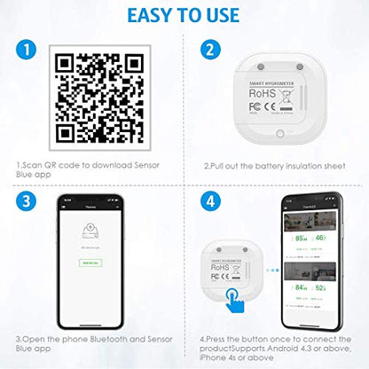 Bluetooth Thermometer Hygrometer, Smart Humidity Temperature Sensor - color: White