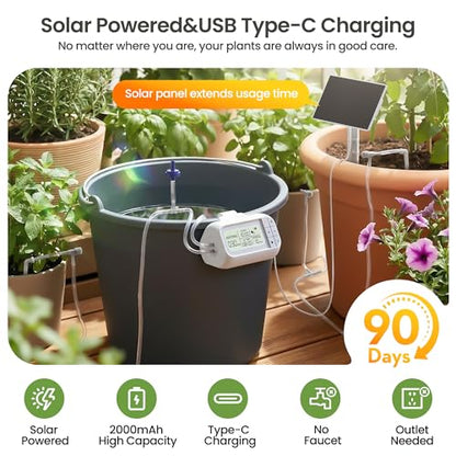 Automatic Drip Irrigation Kit, Solar & USB Rechargeable Auto Plant Watering System with Programmable Timer, Anti-Siphon Valve, DIY Irrigation System for up to 15 Outdoor/Indoor Potted Plants - color: Solar Power