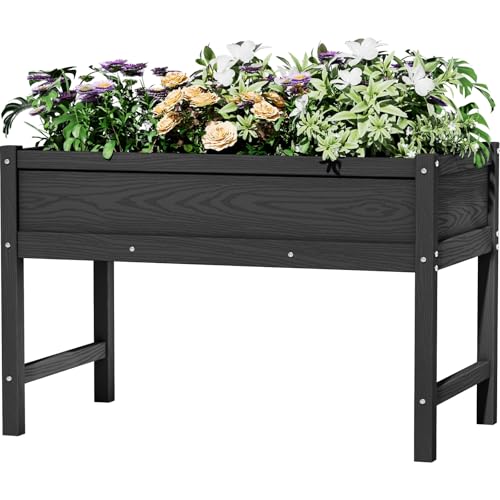 Weatherproof Raised Garden Bed, HDPE Outdoor Elevated Planter Box with Legs, Garden Box, Flower Beds for Patio, Deck, Balcony (Black) - color: Black, size: 39x21x25in