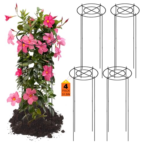 11.8" Dx31.5 H Peony Cages and Supports, 4 Pack Plant Supports for Outdoor Plants Grow Through Hoops Grids Heavy Duty Metal Peony Support Cage Flower Support Rings for Rose Tomato Hydrangea etc