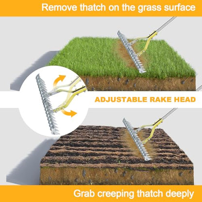 BARAYSTUS Thatch Rake, 15‑Inch Wide Dual‑Side Dethatching Rake for Lawn