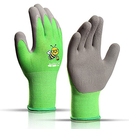 Kids Gardening Gloves, Latex Coated Toddler Yard Gloves, 1 Pairs (5-7 YRS) - color: Green Bee (Pack of 1), size: XX-Small
