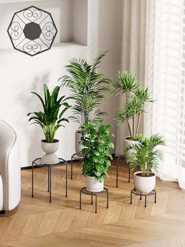5-Pack Metal Plant Stands for Outdoor Indoor, Anti-Rust Iron Flower Pot Stand, Heavy Duty Plant Pot Shelf for Multiple Plant, Decoration Racks for Home, Patio & Garden (Black) - color: Black