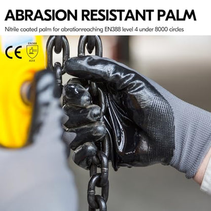 Vgo... 10Pairs Non-Slip Safety Work Gloves,Nitrile Coated (NT2110,L) - color: Gray, size: Large