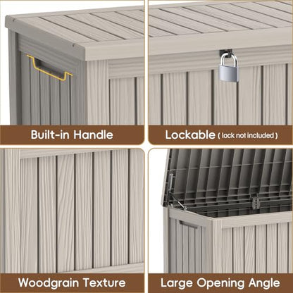 LubanNese 150 Gallon Outdoor Deck Box, Lockable Waterproof Storage Container, Resin Weatherproof Box for Patio Garden Pool Toys Tools Cushions, Grey
