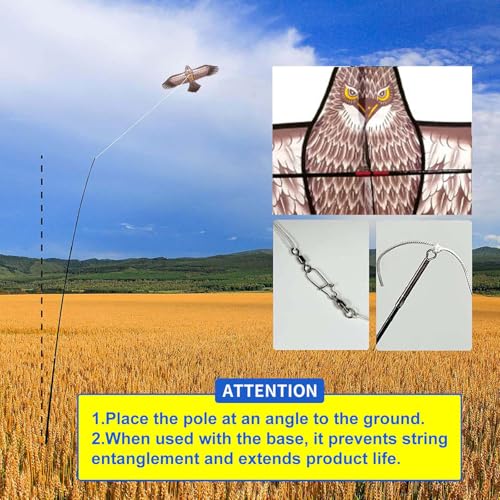 eyijklzo Bird Scarer Hawk Flying Kite with 13ft Telescopic Pole-Maroon - style: Maroon-with 4m pole