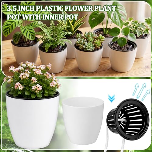 Self Watering Plant Pots, 3.5'', White Black, 36 Pcs - color: White Black, size: 3.5''