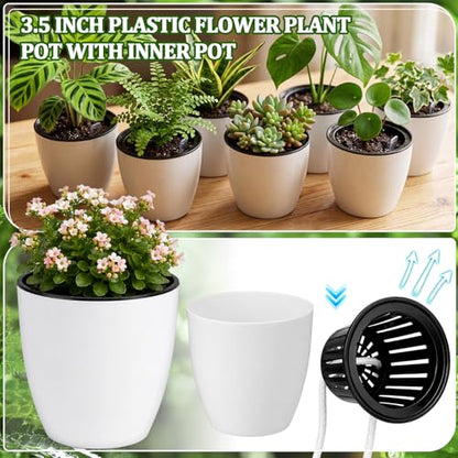 Self Watering Plant Pots, 3.5'', White Black, 36 Pcs - color: White Black, size: 3.5''