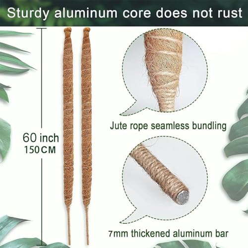 2 Pack 60 Inch Moss Pole, Bendable Moss Pole for Plants Monstera, Tall Moss Poles for Climbing Plants Indoor, Large Support, Garden Trellis Stick Stakes for Plant