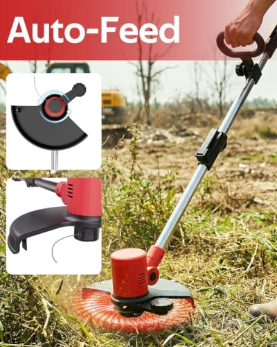 21V 2 in 1 Cordless String Trimmer and Edger, 12" Auto-Feed Electric Weed Wacker, Lightweight Weed Eater with 2 X 4Ah Batteries, Grass Cutter Lawn Tool with 2 Line Spools for Garden Yard