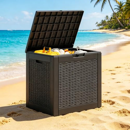 Outdoor Deck Storage Box,Waterproof,Black,35 Gallon - color: Striped Black, style: 35 Gallon