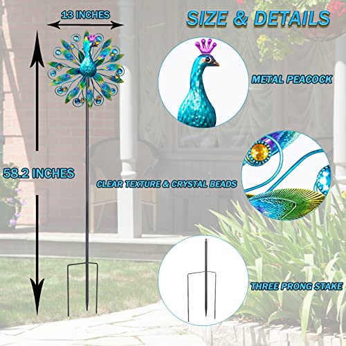 58" Peacock Wind Spinner,Metal Double Wind Sculpture - color: A-1-peacock