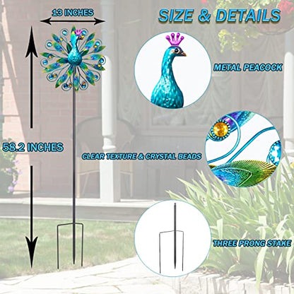 58" Peacock Wind Spinner,Metal Double Wind Sculpture - color: A-1-peacock