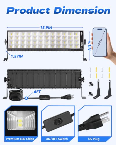 100W LED Shop Light, 14000LM 6000K Plug in Garage Light IP66 Waterproof - size: 1 Piece