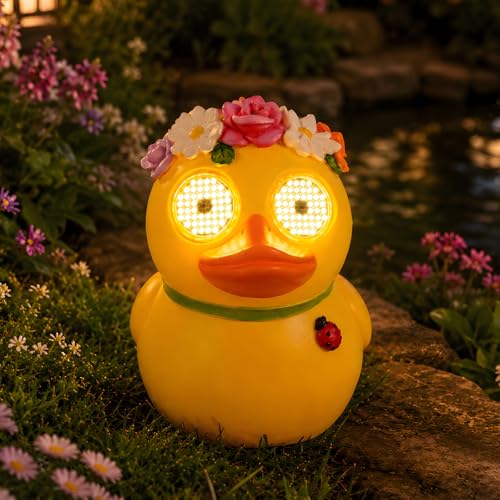 Porch Duck Statue,Solar Garden Duck Decor with Moving Eyes - style: Country