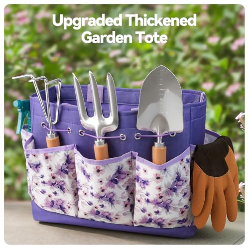 Grenebo 9-Piece Gardening Tools Set with Fashion Handbag, Purple - style: Purple