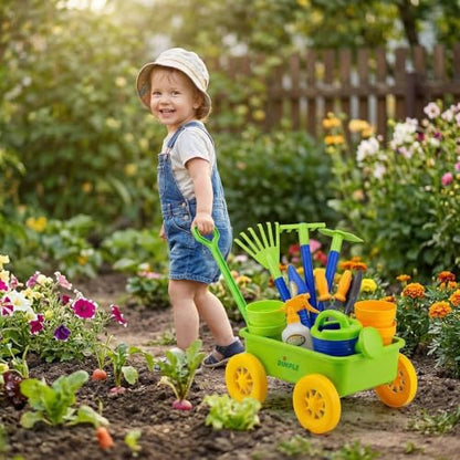 Dimple Green Garden Wagon & Tools Toy Set, 15 Pc Kids Gardening Play Set - color: Green