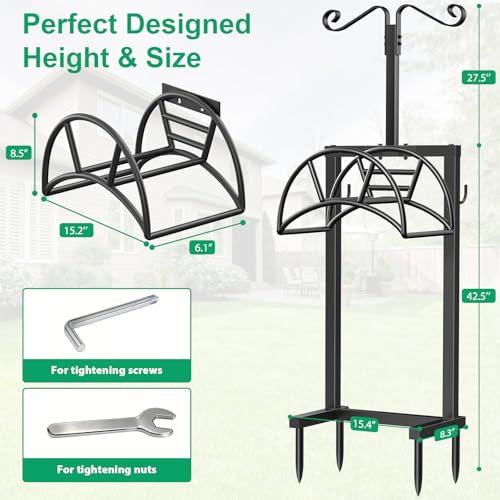 TomCare Garden Hose Holder, 4 Spikes Hose Stand for 160FT Outdoor Hose - color: All Black