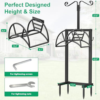 TomCare Garden Hose Holder, 4 Spikes Hose Stand for 160FT Outdoor Hose - color: All Black