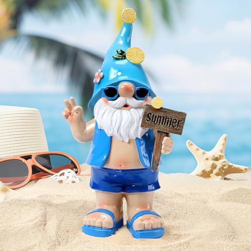 Garden Summer Gnomes Statue Coastal Decor for Outdoor Beach Gift for Women - color: Blue