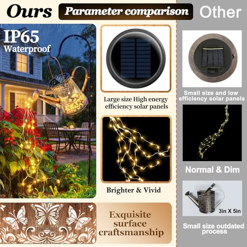 Solar Watering Can Lights:Outdoor Waterproof Metal Led String Lantern - Butterfly Fariy Hanging Decorations for Garden Pathway Patio - Mothers Day Gifts for Mom Grandma Women Over 40 - size: Butterfly